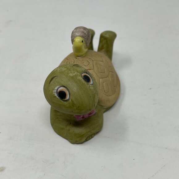 Vintage Ceramic Turtle Figurine Baby Turtle Riding On Back Laying Down Comfy - Picture 5 of 9